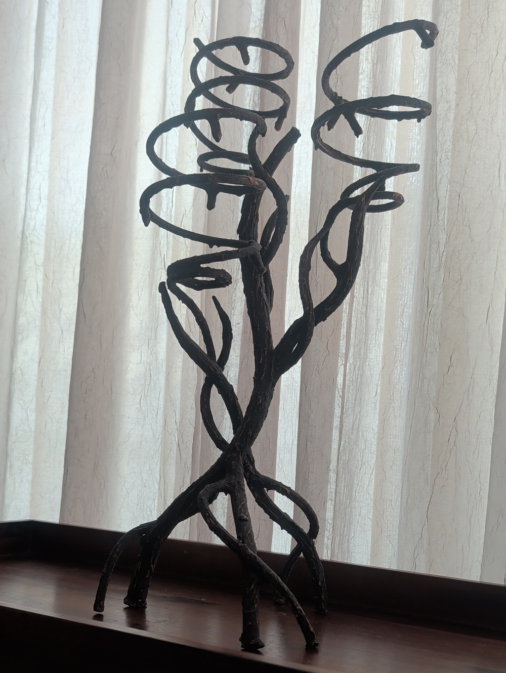 Handcrafted Black Metal Spiral Branch Wine Holder